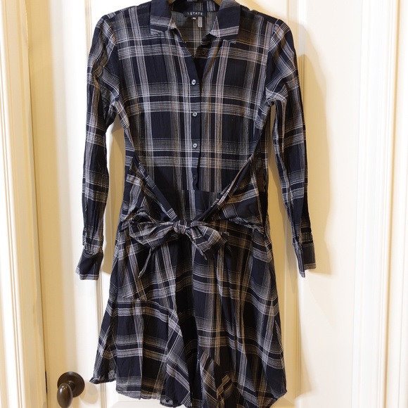 1.State Plaid Asymmetrical Dress with Tie Waist - Picture 5 of 13
